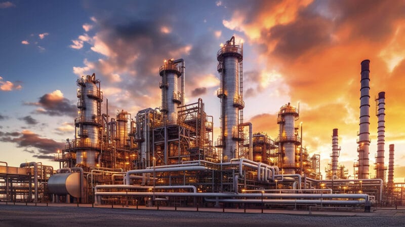 Close up Industrial view at oil refinery plant form industry zon